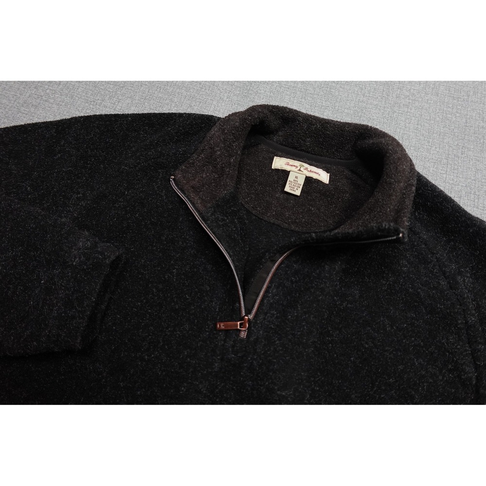 Tommy Bahama Quarter Zip Sweater Mens XL Black Fleece Mock Neck Pullover Warm